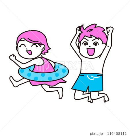 夏にはしゃぐ子ども 116408111