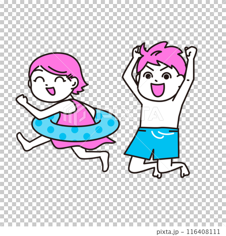 夏にはしゃぐ子ども 116408111