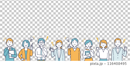 Illustration set of a business person looking up and with a bright expression_headline 116408495