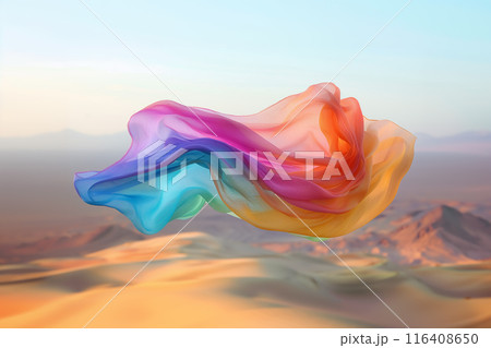 虹色の布が砂漠を舞う、ハッピープライド月間の背景　AI生成画像 116408650