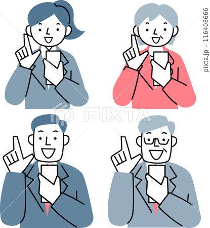 スマホを持って指をさすスーツ姿の男女 スマホを持って指をさすスーツ姿の男女 116408666