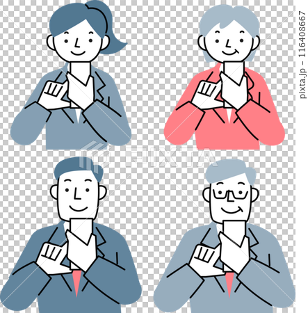 Men and women in suits operating smartphones with smiles 116408667