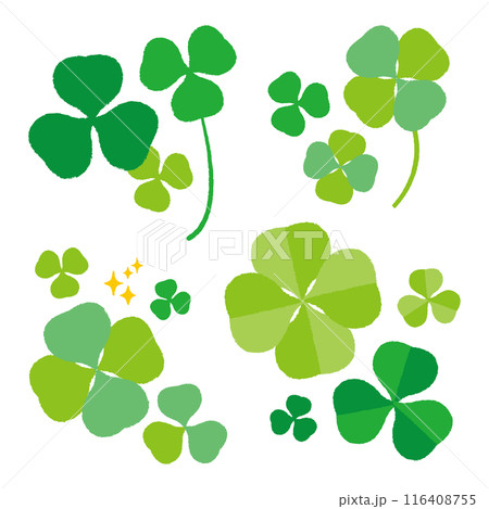 かわいいクレヨン風クローバーのイラストセット かわいいクレヨン風クローバーのイラストセット 116408755