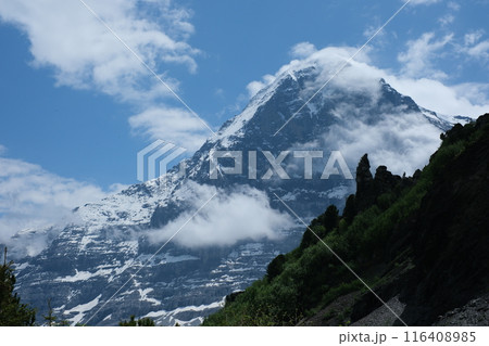 スイスアルプスの絶景トレイル。アイガーとグリンデルワルト(Grindelwald) 116408985