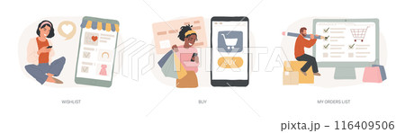 Online shopping isolated concept vector illustration set. 116409506
