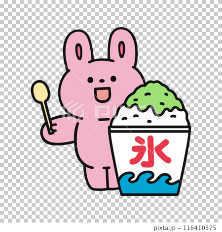 かき氷と可愛いウサギ 116410375