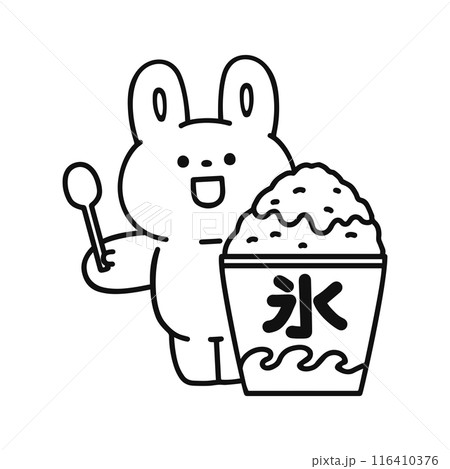 かき氷と可愛いウサギ・線画 116410376