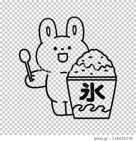 かき氷と可愛いウサギ・線画 116410376