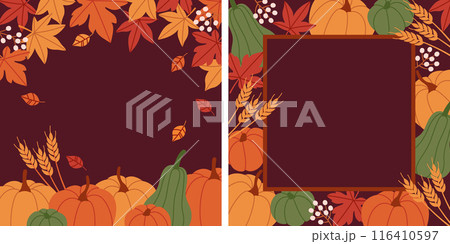 秋のフレームデザインセット、収穫を祝う感謝祭 秋のフレームデザインセット、収穫を祝う感謝祭 116410597