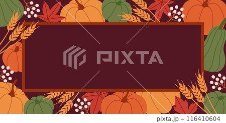 秋のフレームデザイン、収穫を祝う感謝祭 秋のフレームデザイン、収穫を祝う感謝祭 116410604
