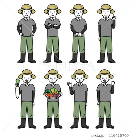 いろいろなポーズと表情の農家の男性イラストセット いろいろなポーズと表情の農家の男性イラストセット 116410709