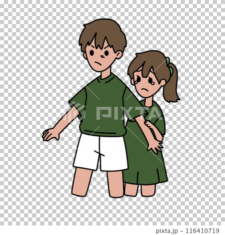 A boy and a girl are standing next to each other 116410719