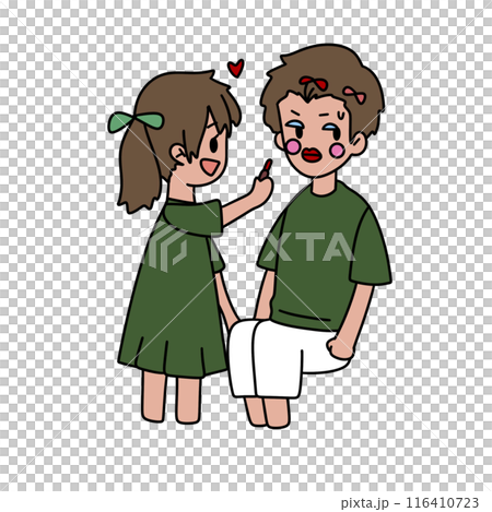 A cartoon of a boy and girl with a green shirt and a green dress A cartoon of a boy and girl with a green shirt and a green dress 116410723