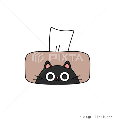 A cartoon cat is peeking out from behind a tissue box A cartoon cat is peeking out from behind a tissue box 116410727