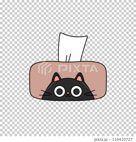 A cartoon cat is peeking out from behind a tissue box A cartoon cat is peeking out from behind a tissue box 116410727