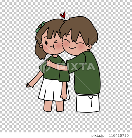 A cartoon of a boy and girl hugging each other 116410730