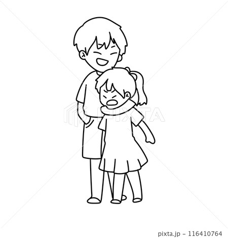 A boy and a girl are hugging each other 116410764