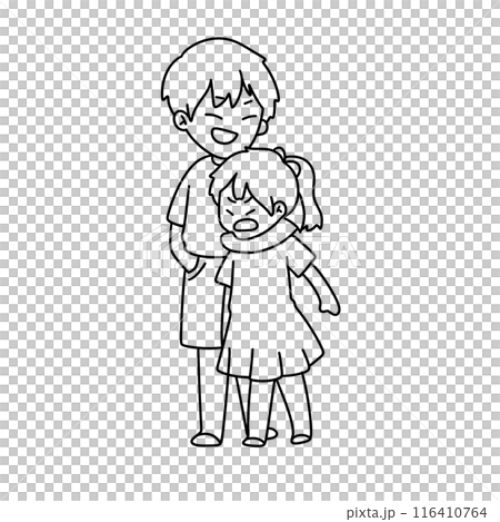 A boy and a girl are hugging each other 116410764