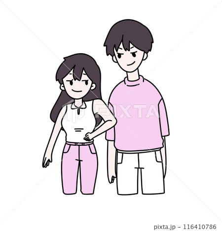 A cartoon drawing of a man and a woman standing next to each other A cartoon drawing of a man and a woman standing next to each other 116410786