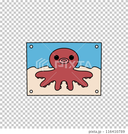 A cartoon octopus is sitting on a beach 116410789