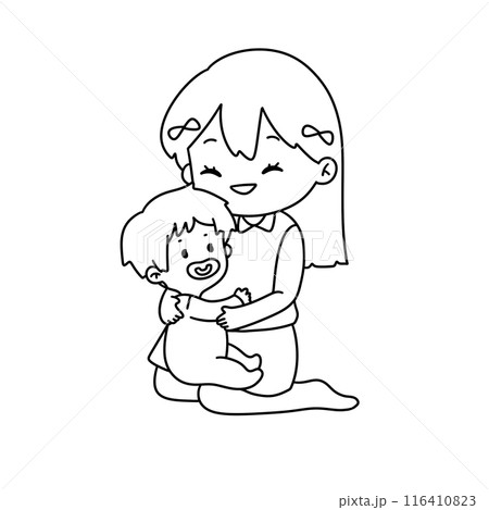 A woman is holding a baby 116410823