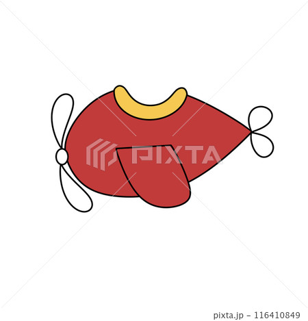 A red airplane with a yellow nose and a white propeller A red airplane with a yellow nose and a white propeller 116410849