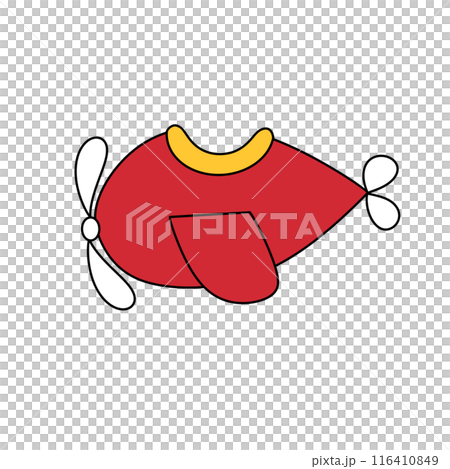 A red airplane with a yellow nose and a white propeller A red airplane with a yellow nose and a white propeller 116410849