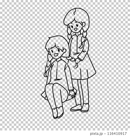 Two girls are sitting on the ground Two girls are sitting on the ground 116410917