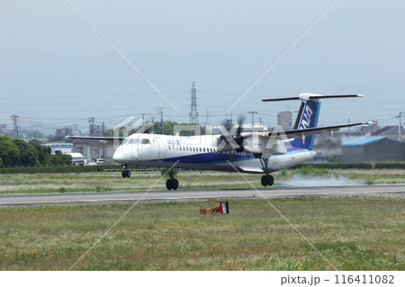 愛媛県松山空港　着陸する旅客機 116411082