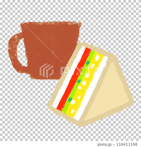 Coffee and sandwich set, crayon touch, illustration 116411198