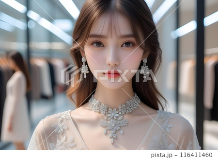 アパレル店の店内でポーズをとったオシャレなファッションをした美人女性モデル AI生成 アパレル店の店内でポーズをとったオシャレなファッションをした美人女性モデル AI生成 116411460
