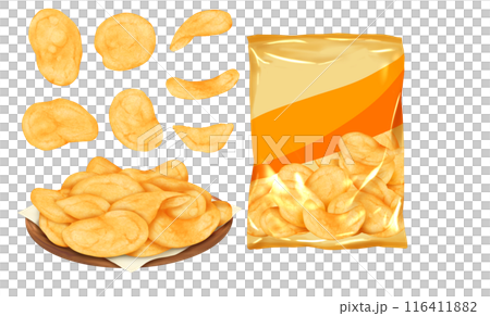 Potato chips, consommé flavor, snacks, bagged snacks Potato chips, consommé flavor, snacks, bagged snacks 116411882