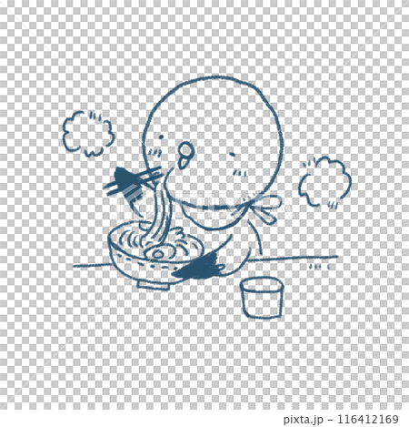 可愛いかもめが美味しそうにラーメンを食べるイラスト 116412169