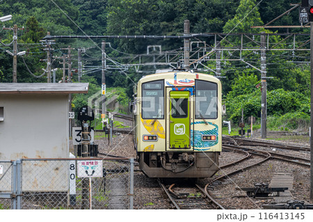 関西線柘植駅発車の加茂行きキハ120系普通車　ラッピング車 116413145