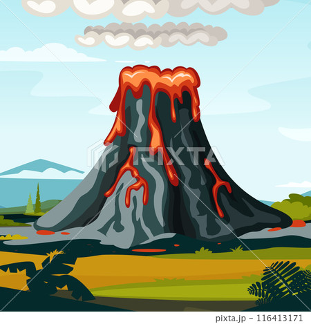 volcano. background outdoor hills active volcano cartoon landscape 116413171