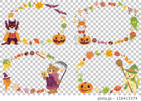 October Halloween Costumed Animals Illustration Material Round Frame Set October Halloween Costumed Animals Illustration Material Round Frame Set 116413374