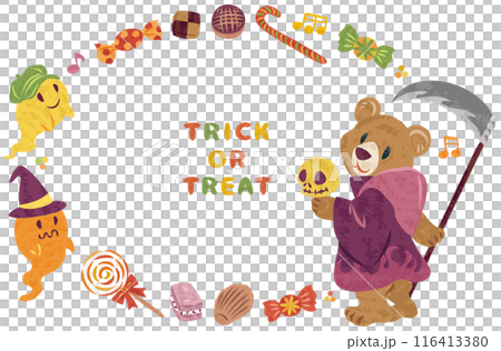 October Halloween Bear dressed as Grim Reaper Illustration material Round frame October Halloween Bear dressed as Grim Reaper Illustration material Round frame 116413380