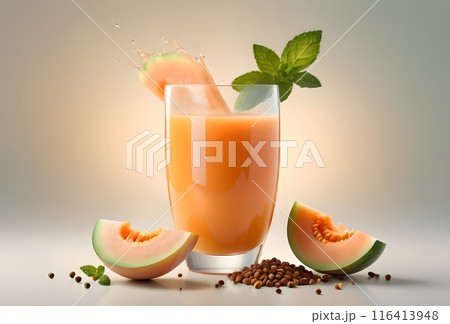 melon juice isolated on green background 116413948