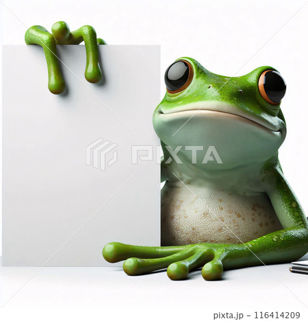 Cute 3d animals holding up an empty white sign, all isolated on a white background 116414209
