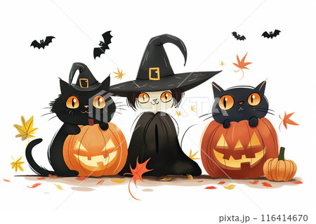 ハロウィン　ジャックオーランタンと黒猫 116414670