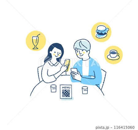 QRコードを読み取りスマホで料理を注文する客・テーブルオーダー 116415060