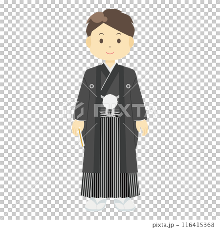 Illustration of a man wearing a hakama with family crest Illustration of a man wearing a hakama with family crest 116415368