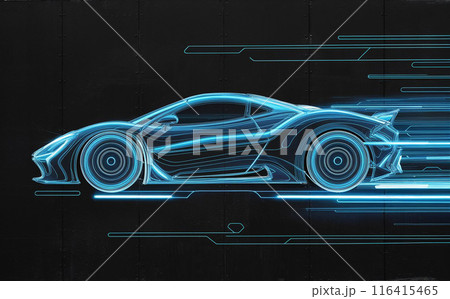 Neon Outlined Sports Car in Motion - Generated by AI 116415465