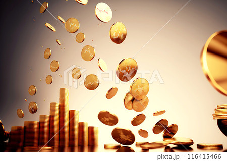 Golden Coins in Motion - A Symbol of Wealth and Fluidity - Generated by AI 116415466
