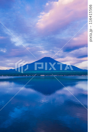（山梨県）山中湖・湖畔から望む富士山　夜明け 116415566