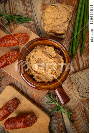 Homemade sausages spread 116415611
