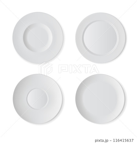 Four white, blank plates arranged in a square, top view. Vector Four white, blank plates arranged in a square, top view. Vector 116415637