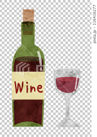 赤ワインのボトルとグラス水彩風ベクターイラスト 116416277
