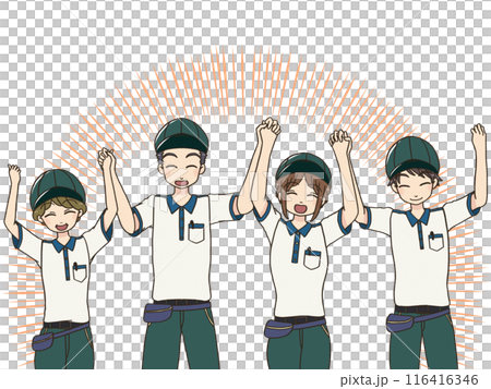 搬運行李的一男一女手牽手舉起雙手 116416346