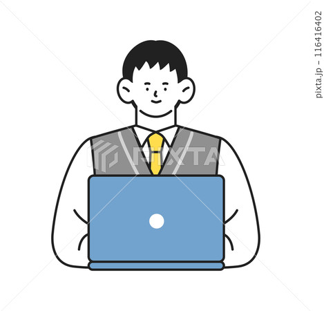 ノートパソコンを使うポジティブな表情の制服姿の男子生徒イラスト ノートパソコンを使うポジティブな表情の制服姿の男子生徒イラスト 116416402